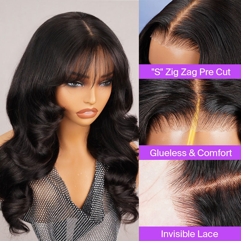 Single Donor Raw Vietnamese
Pre-cut Glueless Lace 5x5 Closure Wigs With Curtain Bangs Human Layered Hair Wigs