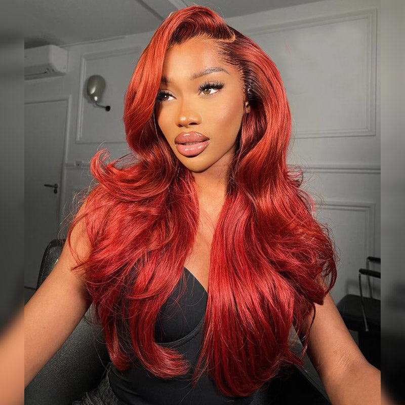 Orange Red 13x4 Lace Front Wigs Human Hair Body Wave Bright Red Frontal Wigs For Women