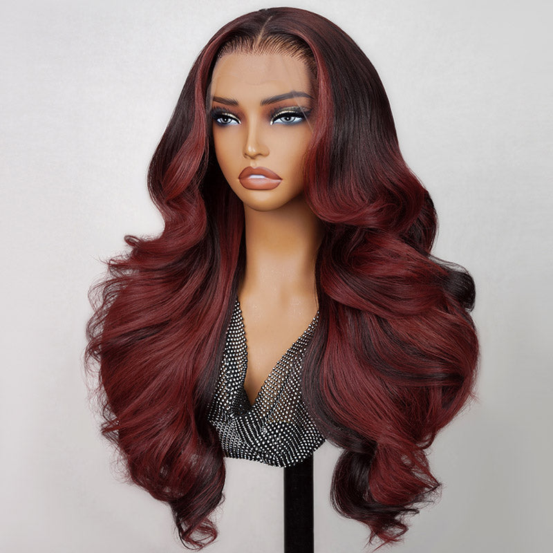13x4 Lace Front Wigs With Red Highlights Loose Body Wave Red Balayage On Dark Hair Frontal Wigs