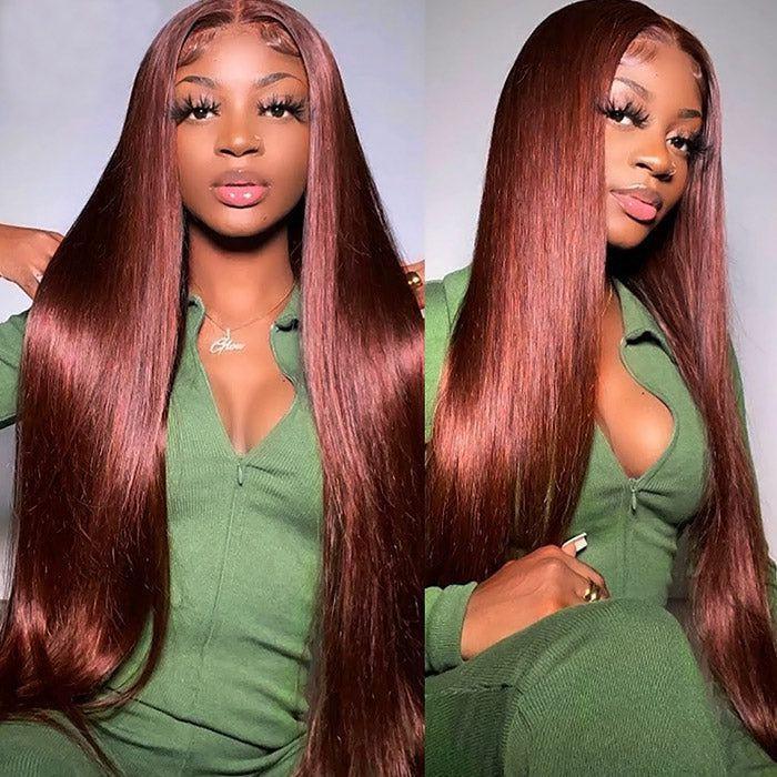 Chic Luxe Hair Red Brown Auburn Straight Wig | 13x4 HD Lace Front | 100% Human Hair