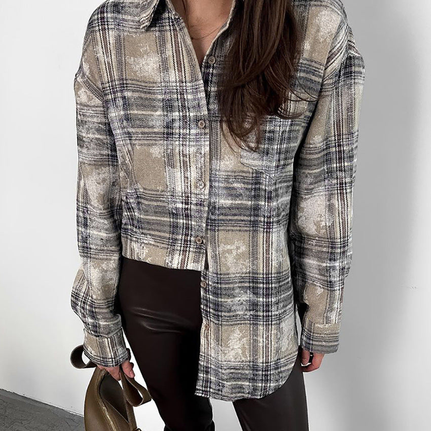 Retro Loose Brushed Cotton Plaid Shirt
