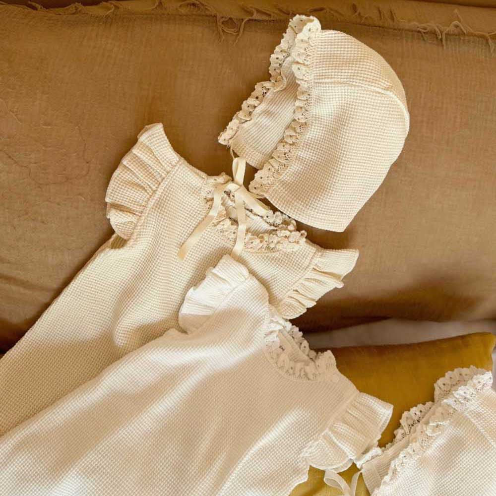 Ins Baby Jumpsuit Waffle Lace Romper Suit
