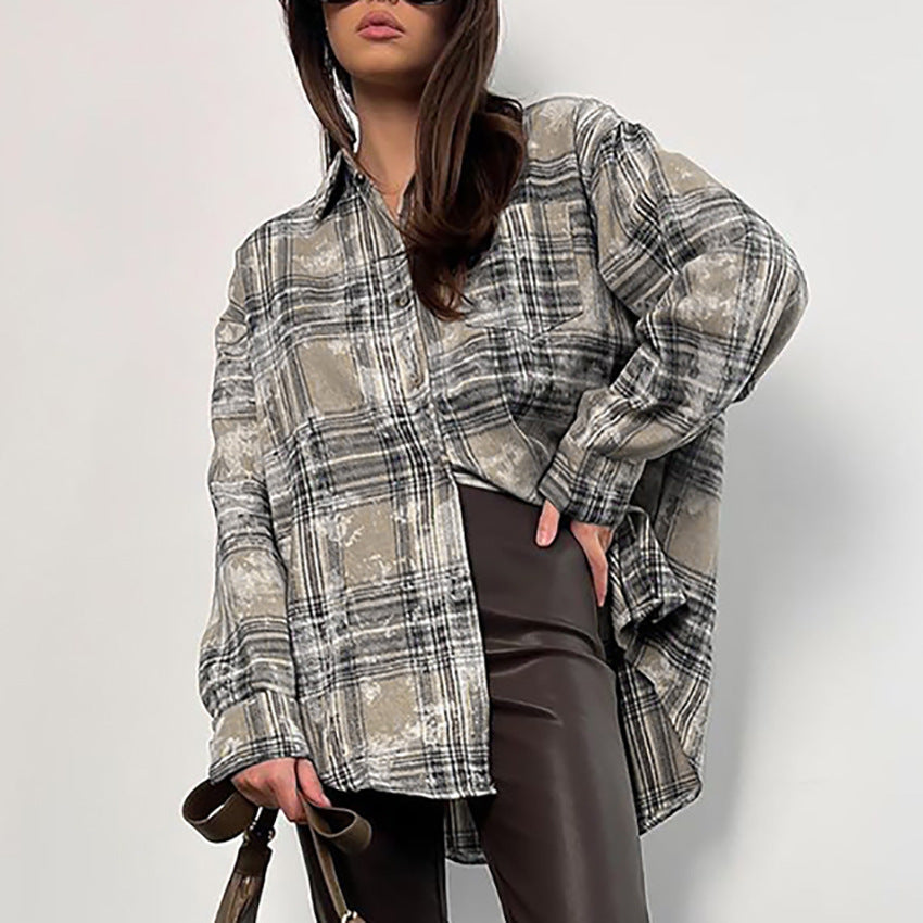 Retro Loose Brushed Cotton Plaid Shirt