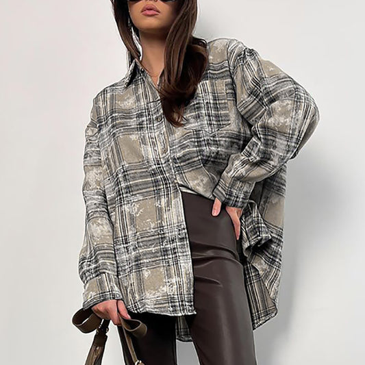 Retro Loose Brushed Cotton Plaid Shirt