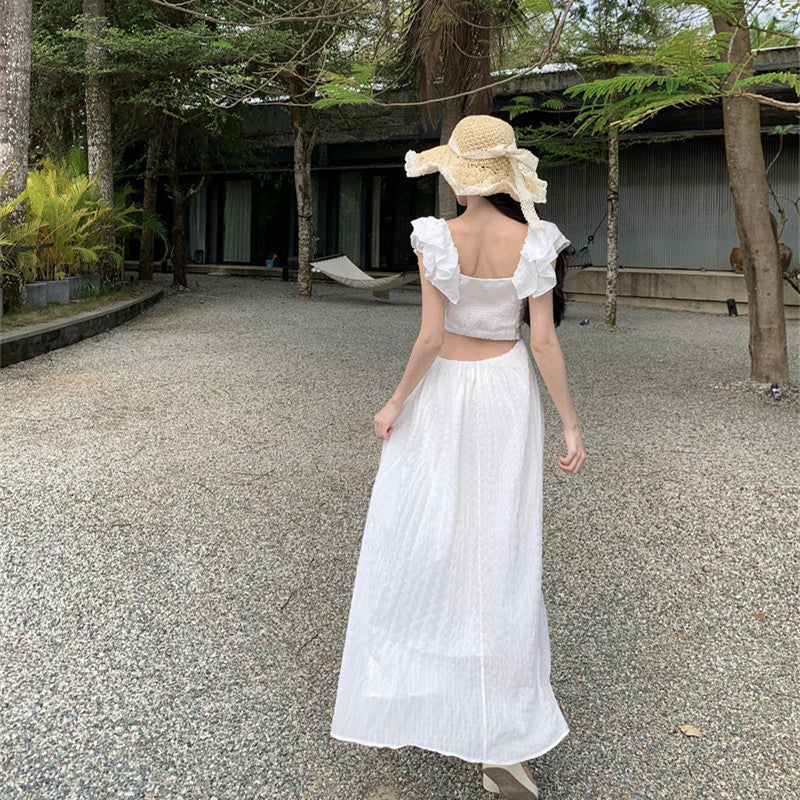 Vestido de vacaciones estilo francés con mangas voladoras