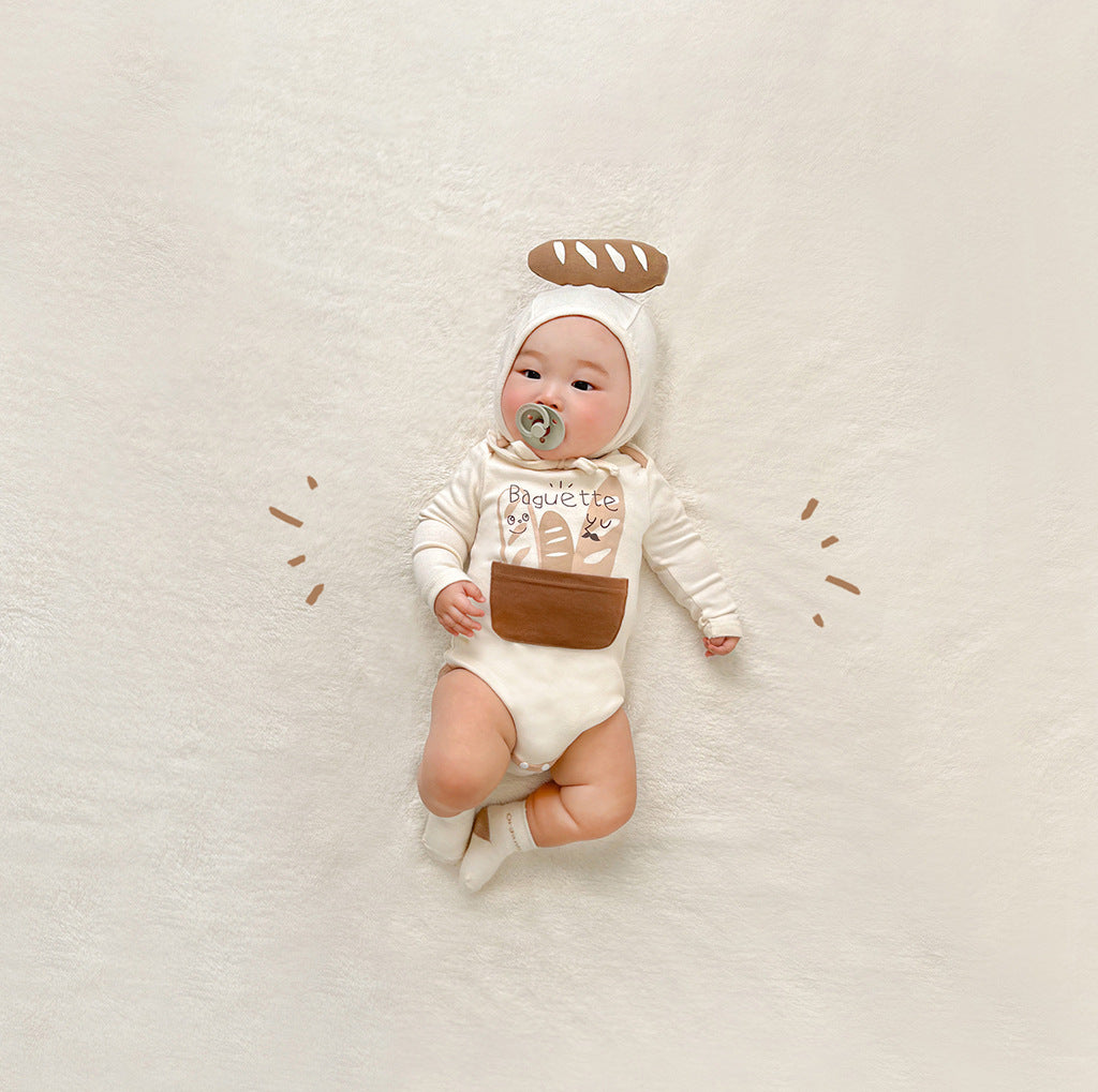 Spring Baby Jumpsuit Ins Korean Style Bread Shape Long-sleeve Jumpsuit