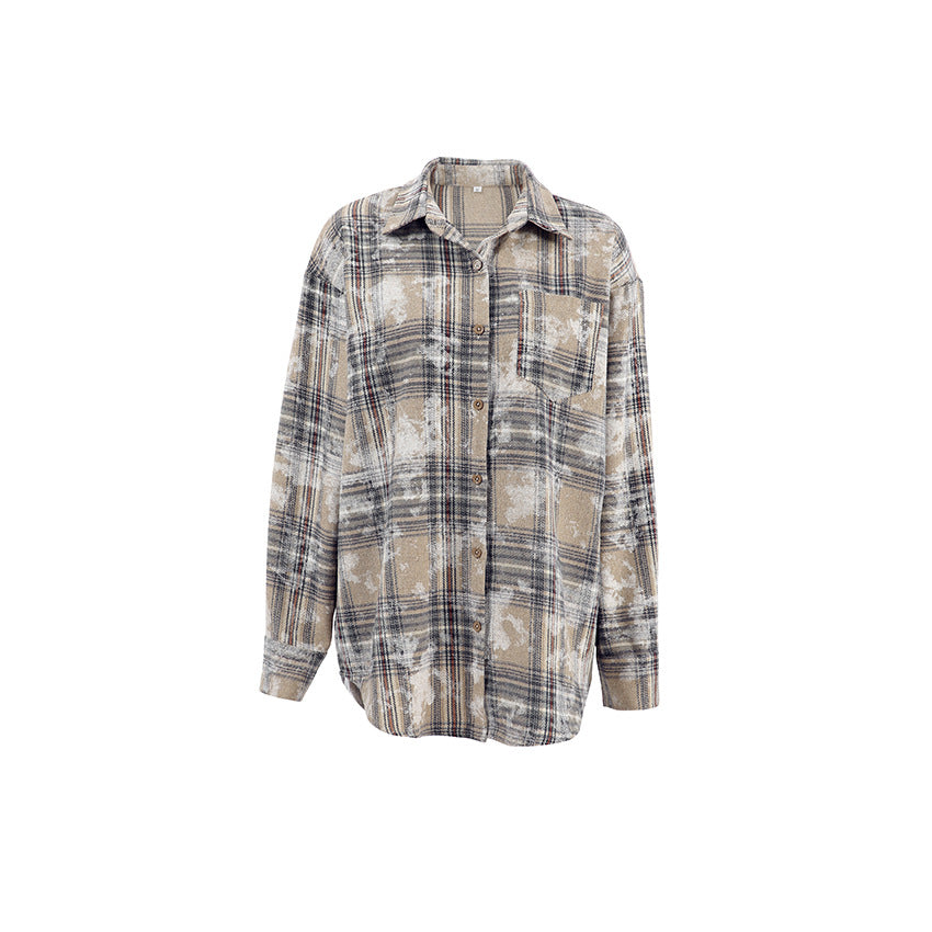 Retro Loose Brushed Cotton Plaid Shirt