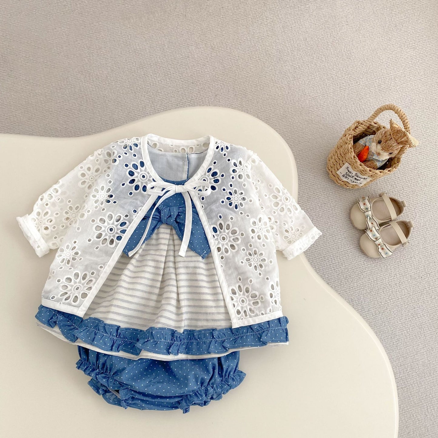 Baby Girl's Cotton Tree Fungus-like Lacework Sweet Set Top Pants