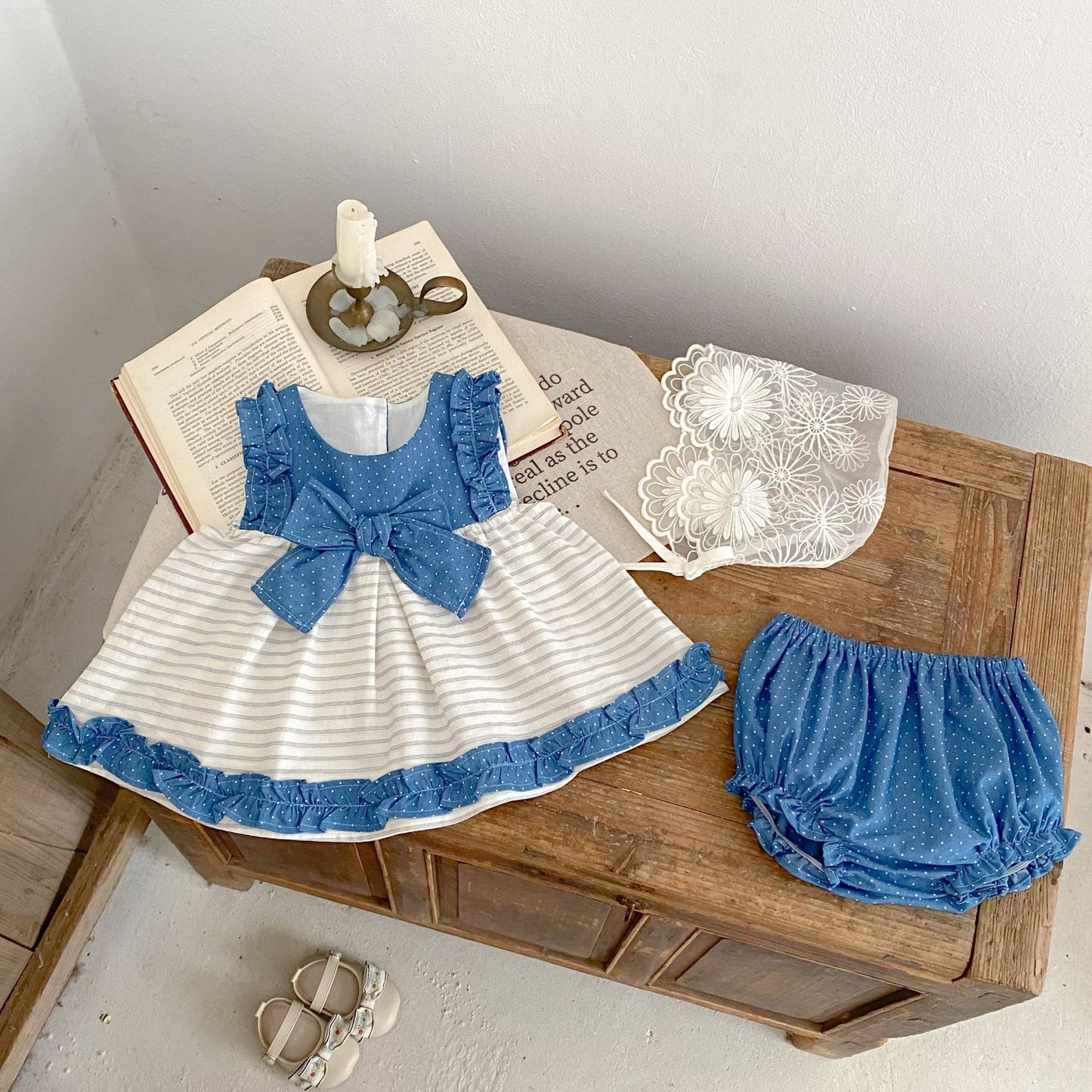 Baby Girl's Cotton Tree Fungus-like Lacework Sweet Set Top Pants