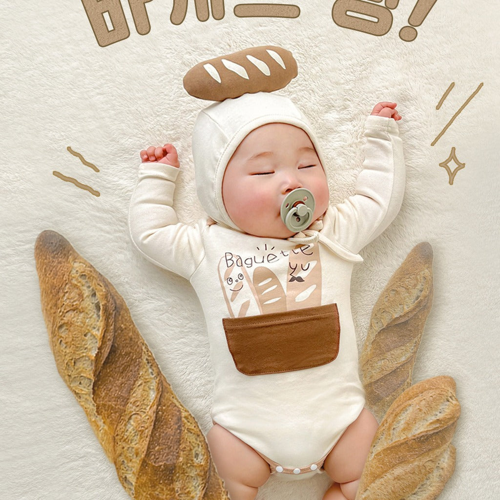 Spring Baby Jumpsuit Ins Korean Style Bread Shape Long-sleeve Jumpsuit