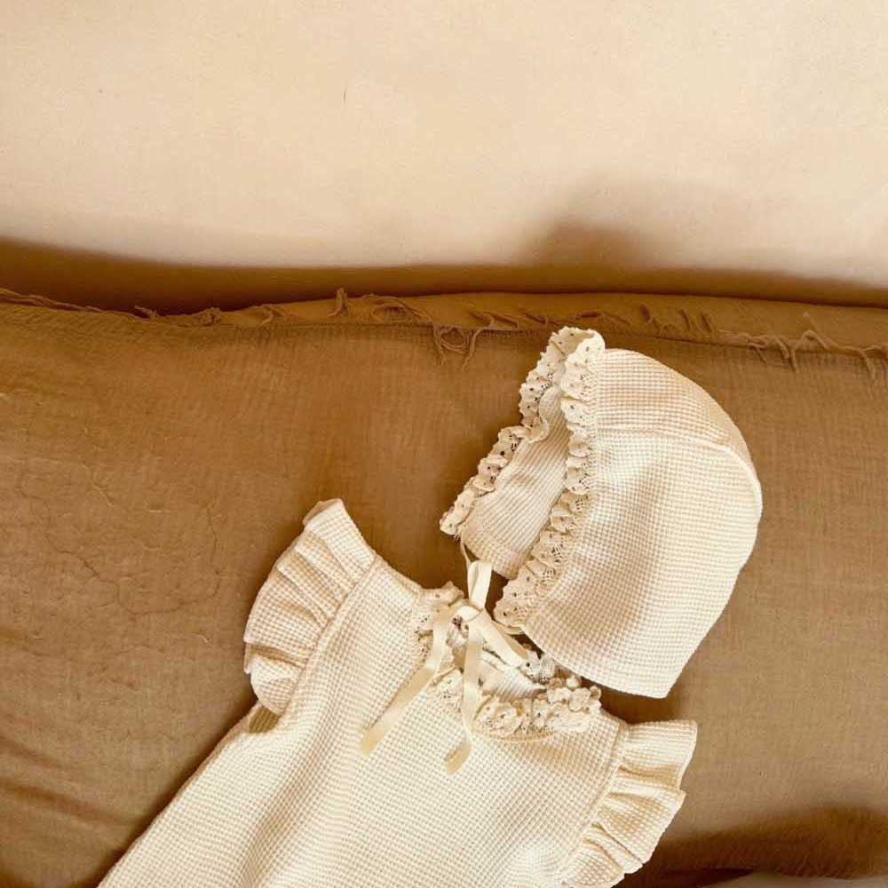 Ins Baby Jumpsuit Waffle Lace Romper Suit
