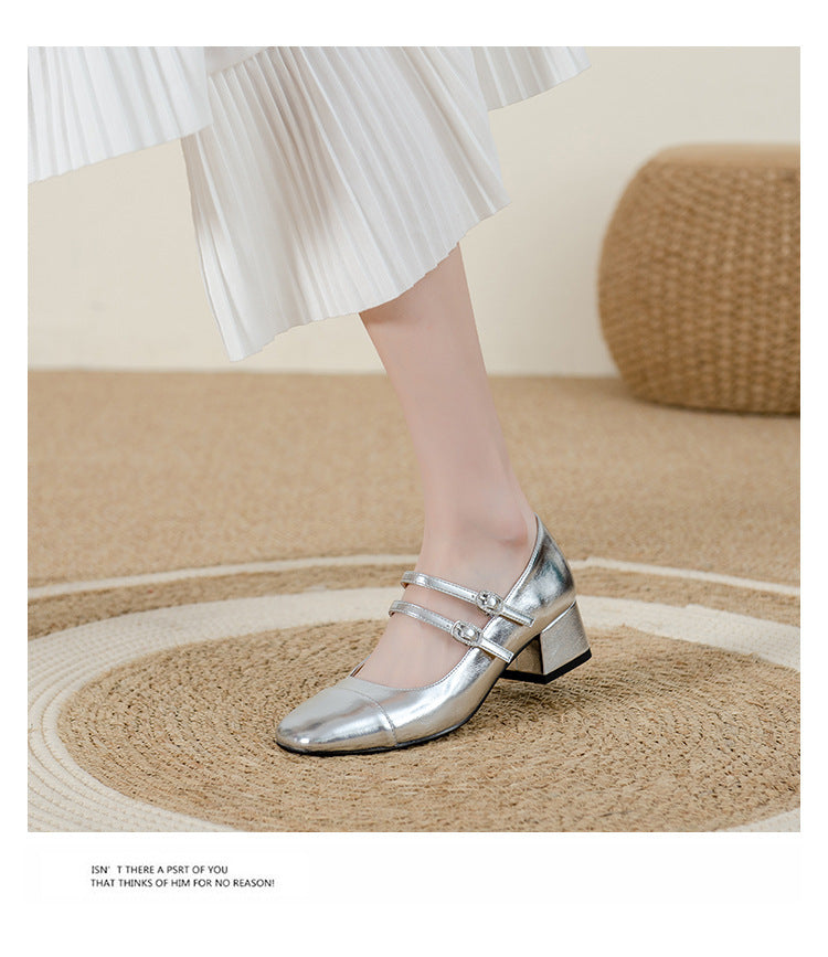 Square Toe Chunky Heel Buckle Mid-heel High Heel Women's Shoes