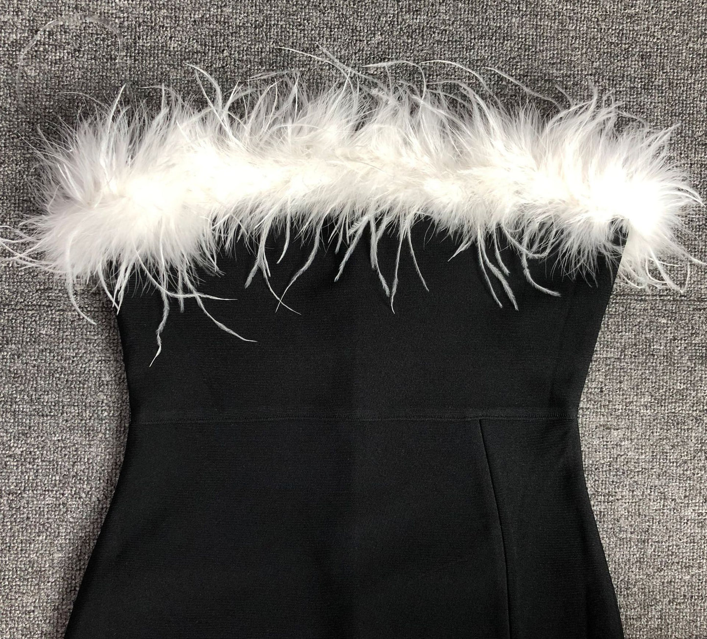European And American Off-shoulder Contrast Color Ostrich Hair Tube Top High Slit Bandage One-piece Dress