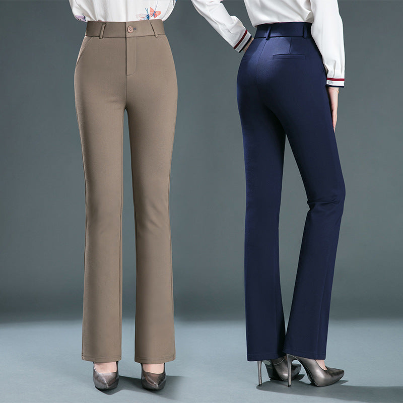 Pantalones acampanados elásticos de cintura alta informales para mujer