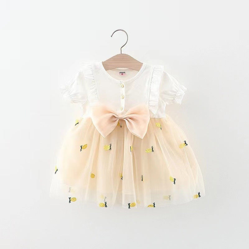 Solid Color Pineapple Mesh Stitching Dress