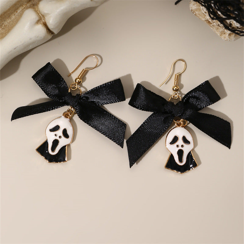 Bowknot Ribbon Pumpkin Head Earrings Halloween Female Accessories
