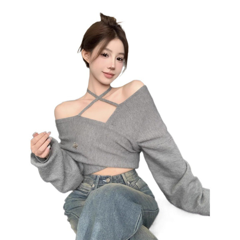 Off-shoulder Solid Color Sweater Plus Size Top
