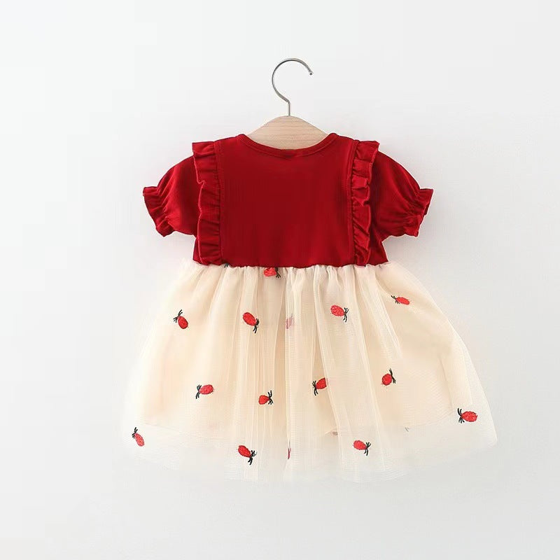 Solid Color Pineapple Mesh Stitching Dress