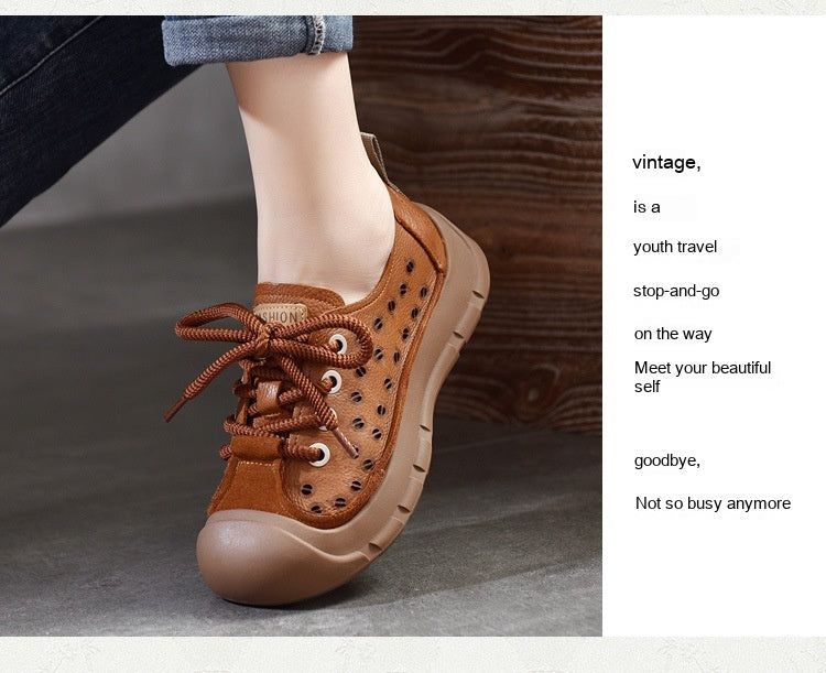 Flat Heel Retro Spring And Summer New Lace Up Casual Women's Shoes