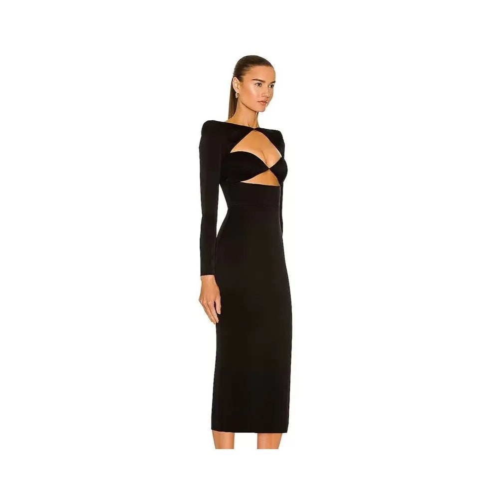Vestido negro de manga larga con aberturas para mujer