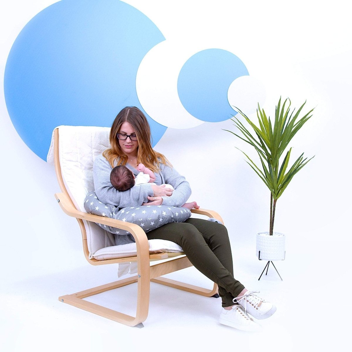 Breast Feeding Nursing Pillow - Grey with Stars (COVER ONLY)