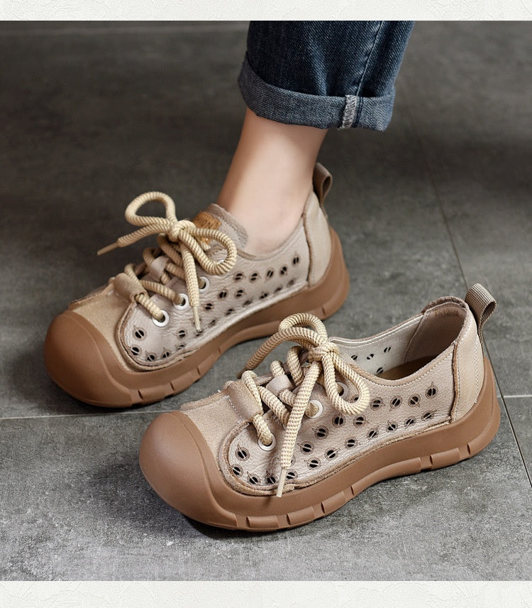 Flat Heel Retro Spring And Summer New Lace Up Casual Women's Shoes