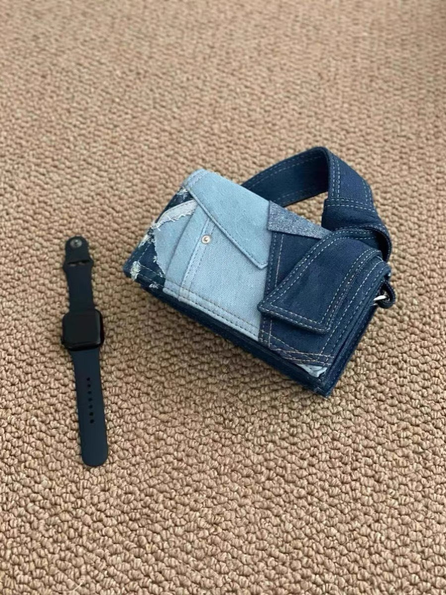 Bolso bandolera con costuras de jeans a juego para mujer