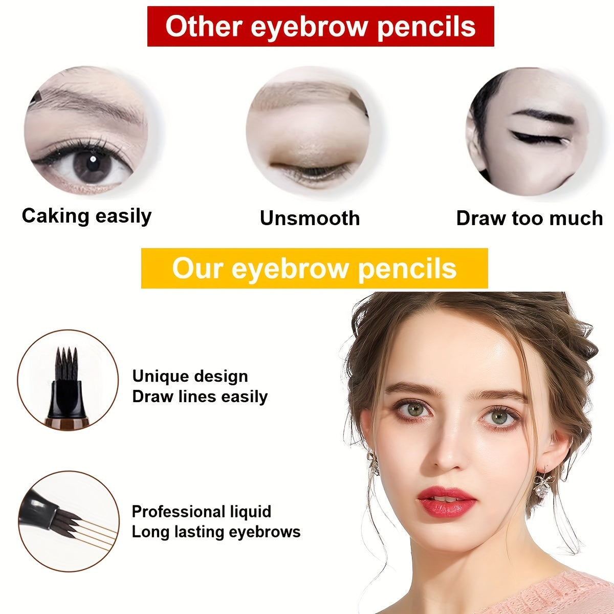 Ultra Slim 4 Split Head Eyebrow Pencil , Waterproof, Smudge Proof Natural Three-dimensional Eyebrow Pencil, Simulated Natural Eyebrow Look, Clumping Free Colorfast Christmas Gifts