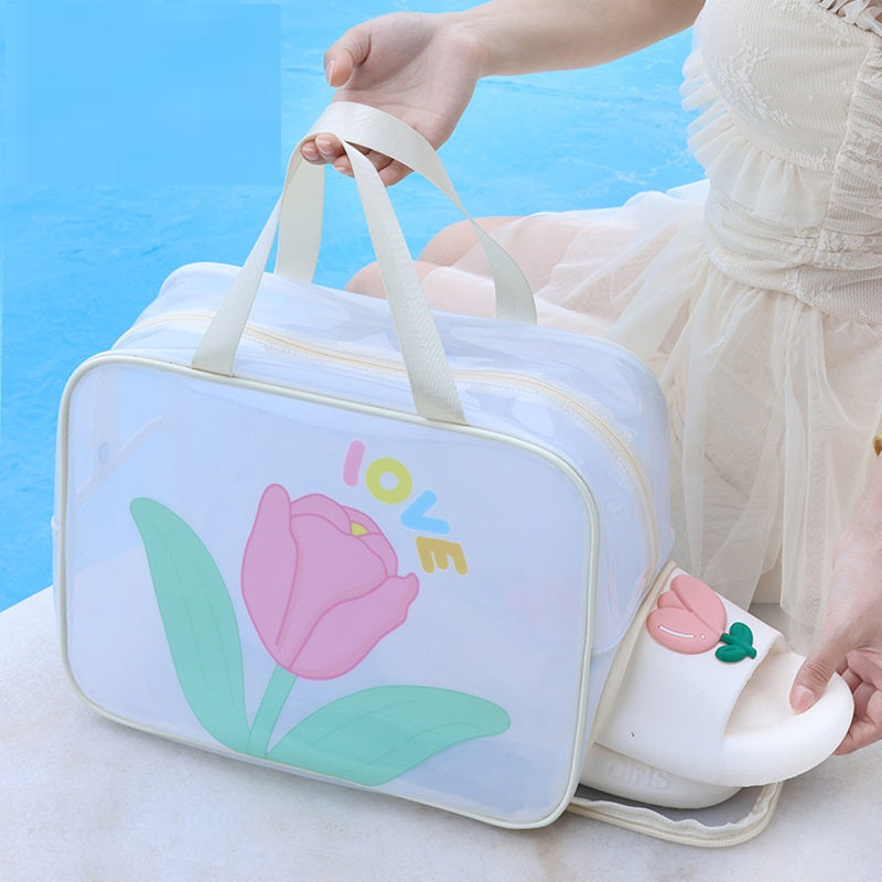 Dry Wet Separation Double-layer Transparent Pu Cosmetic Bag Portable Wash Bag