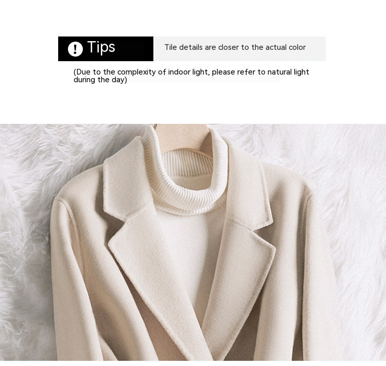 Abrigo de lana ajustado de color blanco cremoso para mujer, otoño e invierno