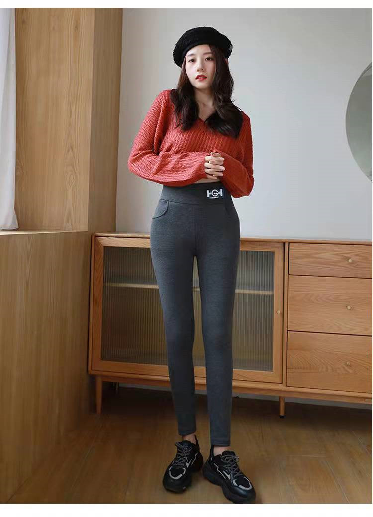 Leggings de lana de cordero con forro polar de cachemira de invierno para mujer