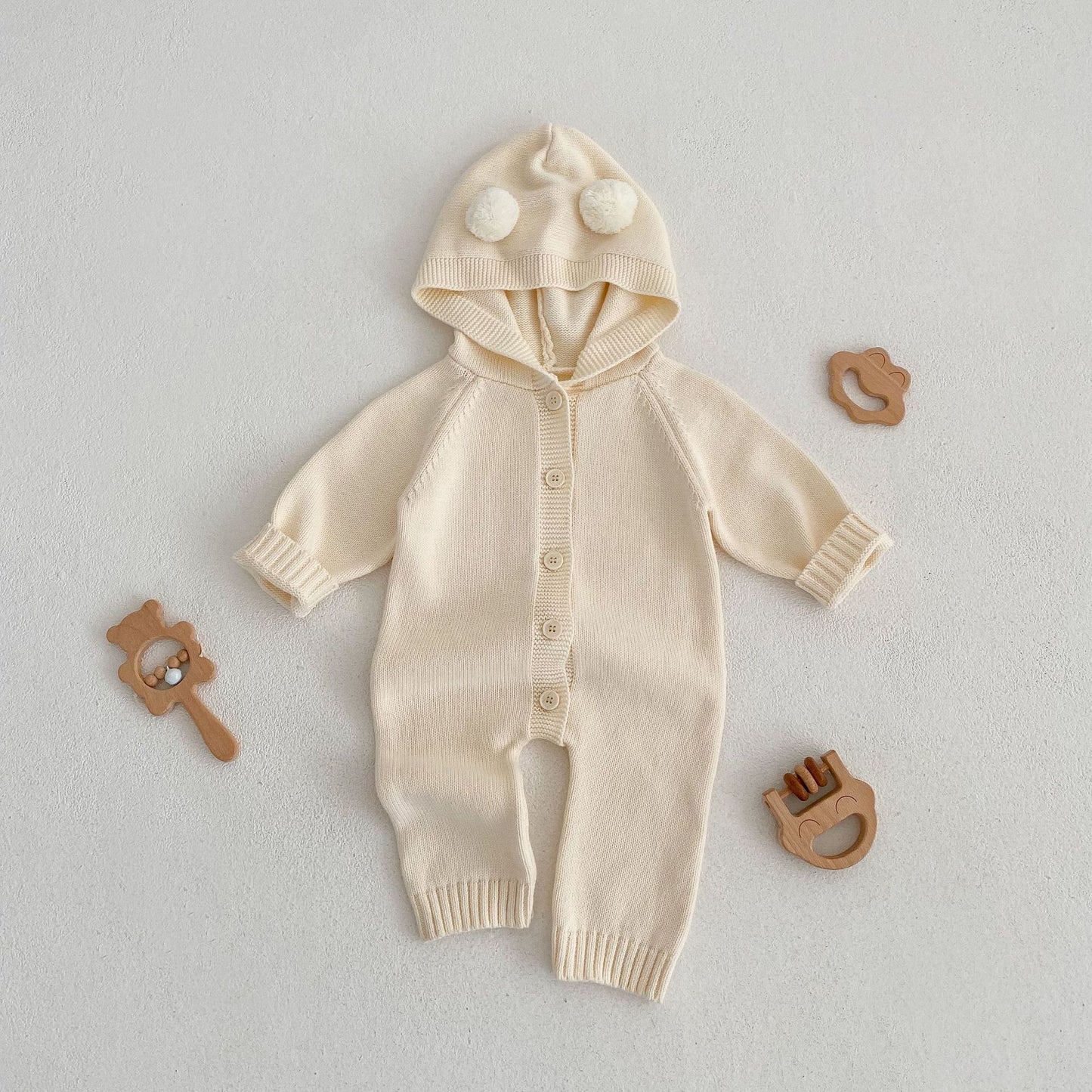 Baby Knitted Wool Ball Spring Newborn Solid Color Jumpsuit