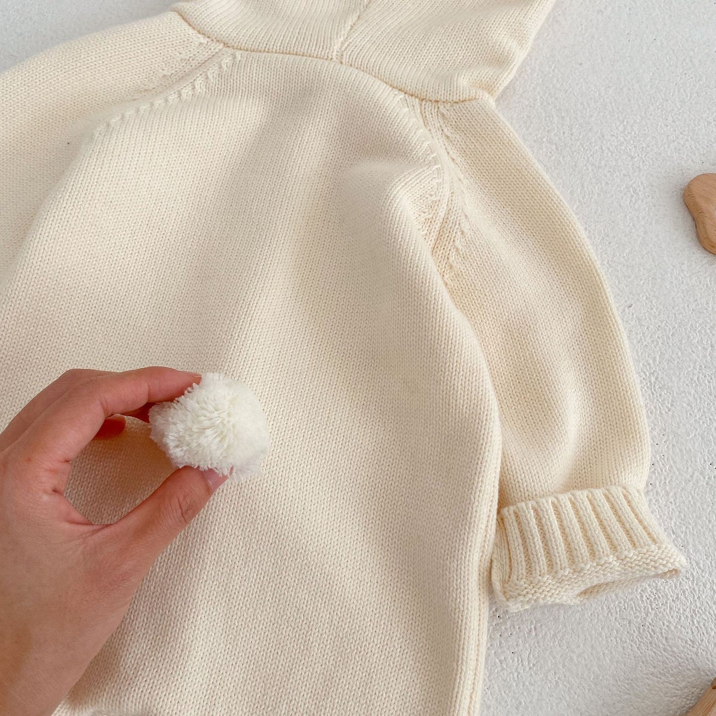 Baby Knitted Wool Ball Spring Newborn Solid Color Jumpsuit