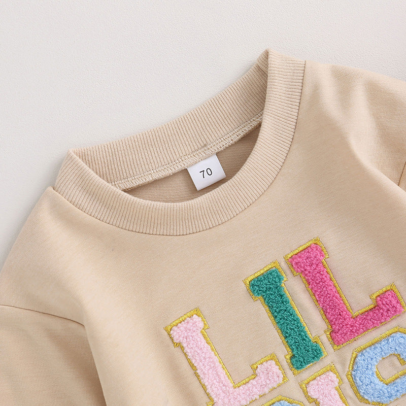 Girls Baby Alphabet Embroidery Long-sleeve Jumpsuit Infant Short Triangle Rompers
