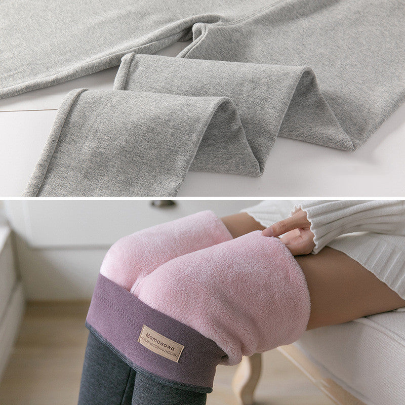 Leggings de piel de oveja extragruesa de cintura alta de color gris del noreste