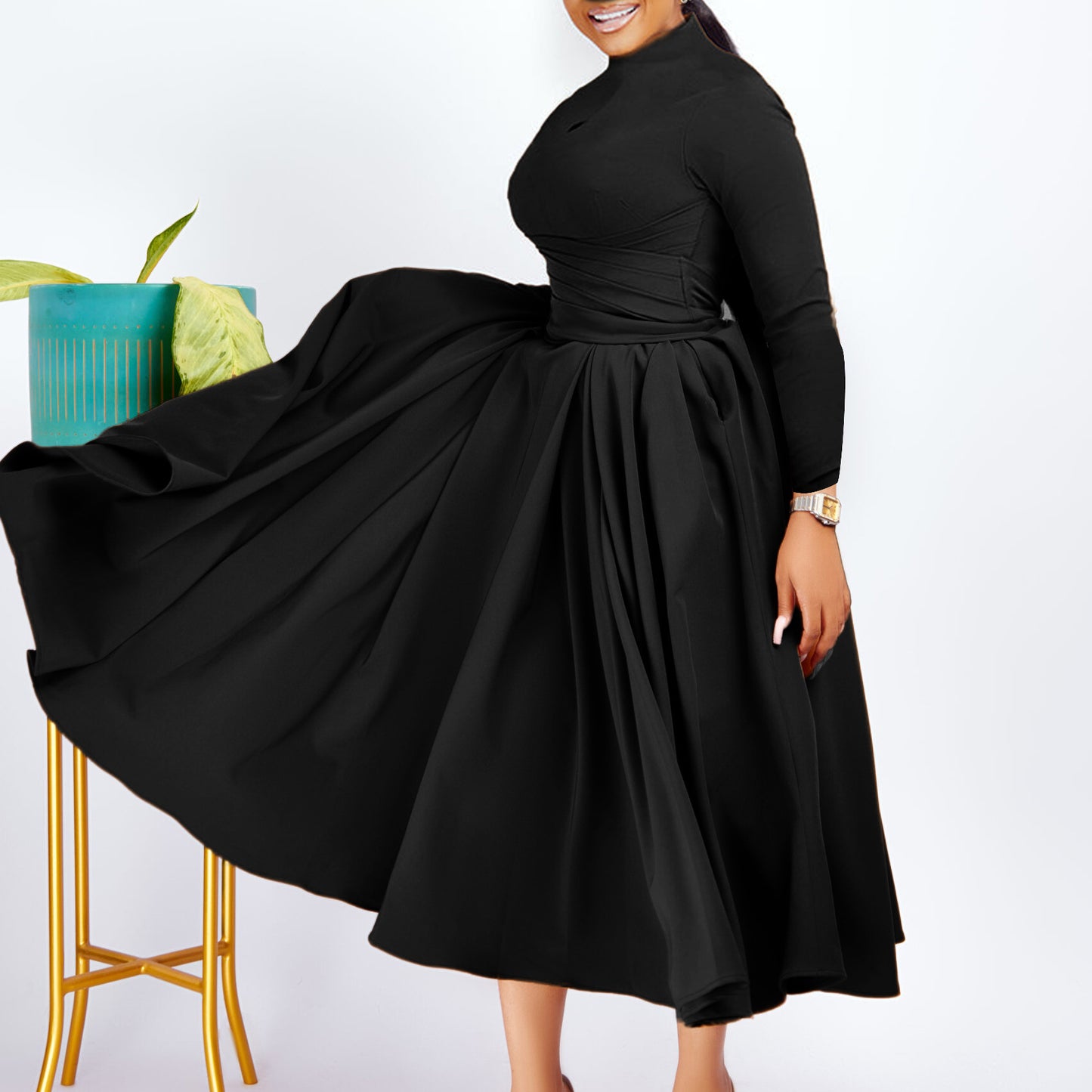 An Elegant Pleated African Plus Size Large Swing Skirt Foreign Trade Dress