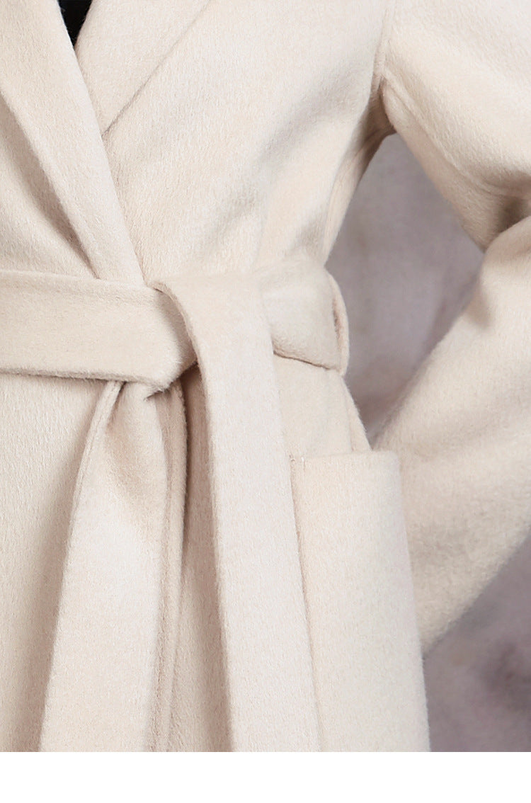 Abrigo de lana ajustado de color blanco cremoso para mujer, otoño e invierno