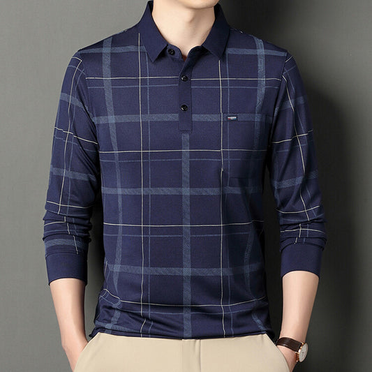 Camiseta polo de rayas informal de manga larga de otoño para hombre