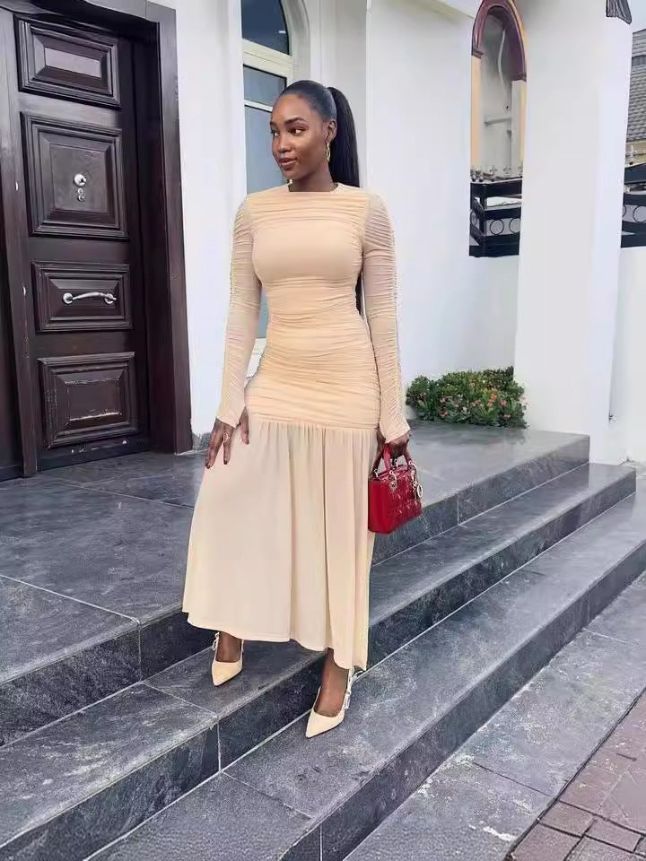 Women's Dress Round Neck Long Sleeve Slim Fit