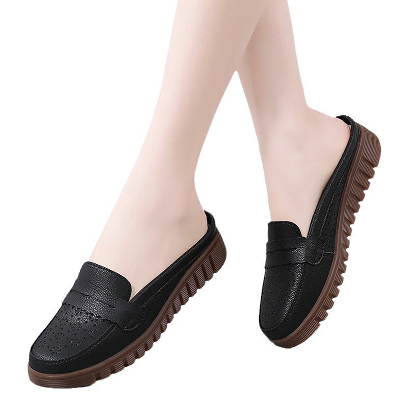 Zapatos de mujer de estilo retro con suela de tendón de res y suela plana para mujeres de mediana edad y mayores