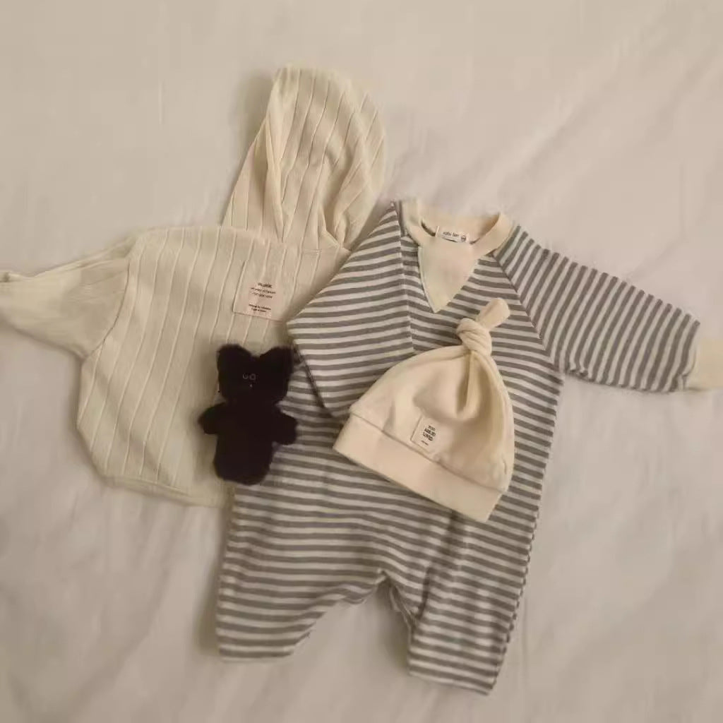 Striped Round Neck One-piece Long Sleeves Boys And Girls
