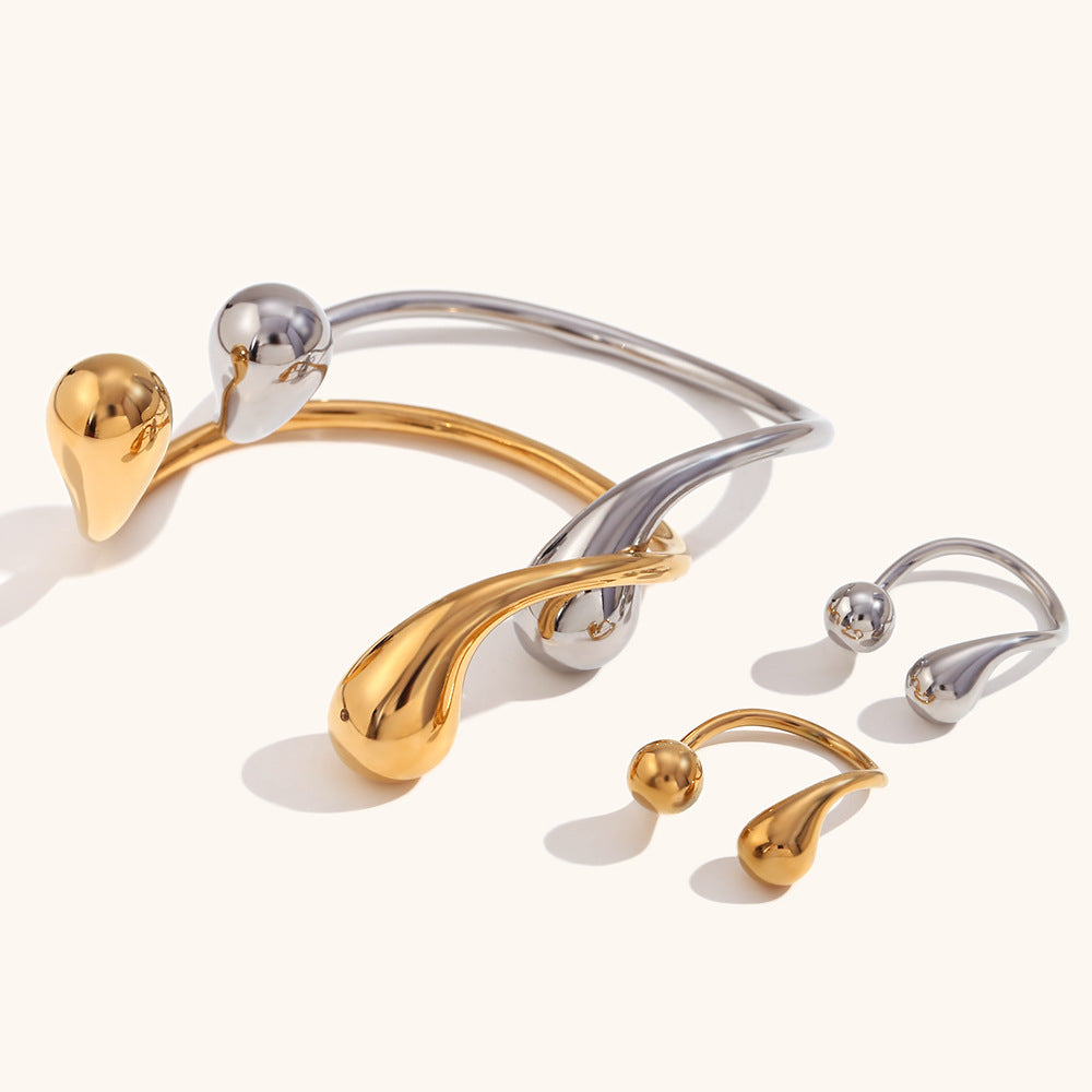 Einfache Mode Persönlichkeit Licht Luxus Edelstahl plattiert 18K Gold Doppel Wasser Tropf Kopf Offenes Armband