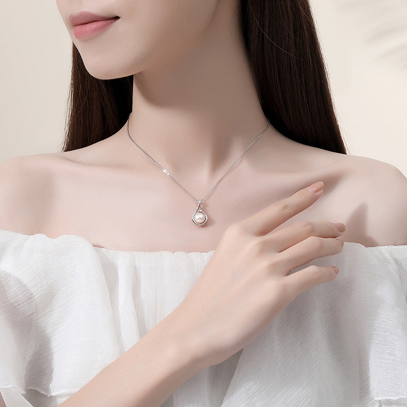 Süßwasserperlenkette Sterling Silber Vintage Volldiamant Schlüsselbeinkette