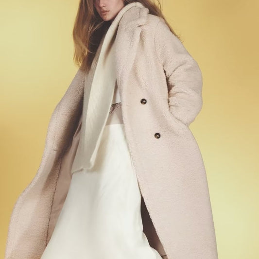 Abrigo largo de lana de cordero informal de color liso para mujer nuevo de otoño e invierno
