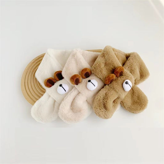 Bufanda térmica de invierno con bonito oso de peluche para bebés, niños y niñas