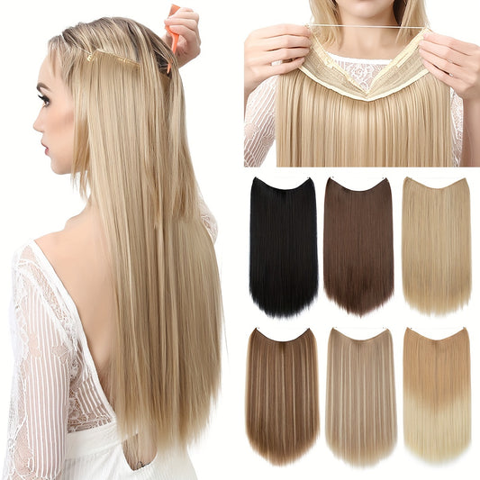 Seamless Invisible Wire Hair Extensions - 4 Sizes, Multiple Colors, High-Temperature 100% Synthetic Fiber, Straight, Comfortable Fit, Easy-to-Apply, No-Trace Integration with Fishing Line for Women