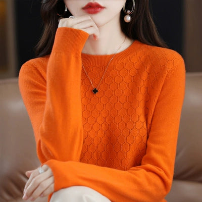 Pure Wool Sweater Women's Round Neck Pullover Loose