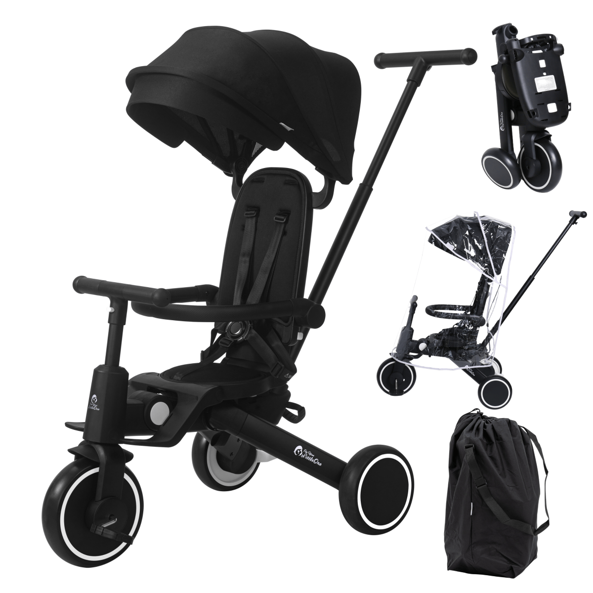 Foryourlittleone Xplor Plus 6 in 1 Foldable Trike - Jet Black (10m-5y)