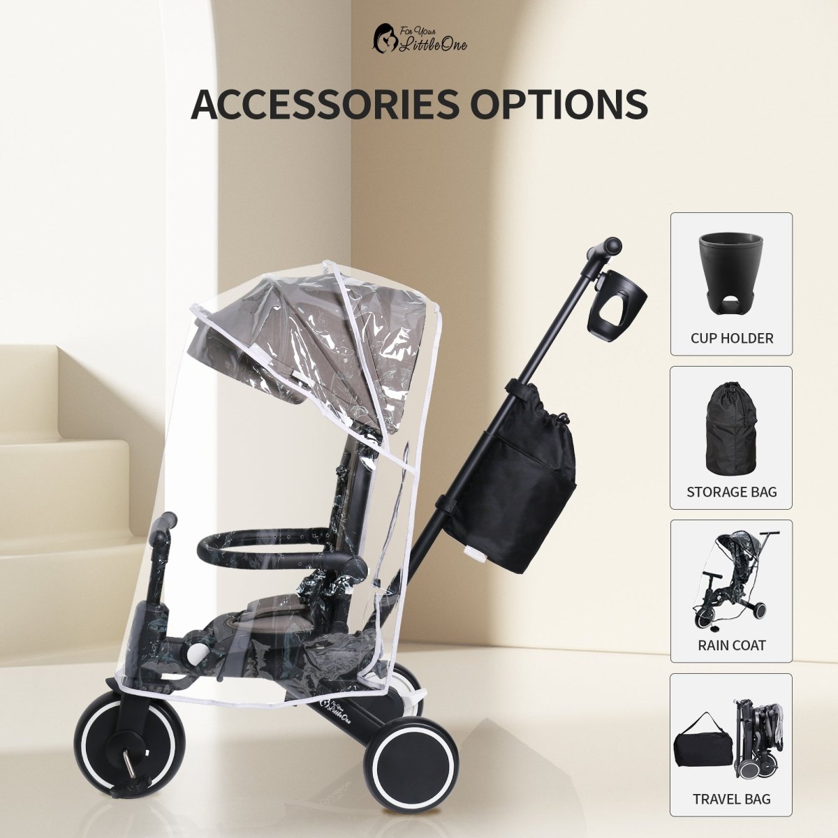 Foryourlittleone Xplor Ultimate 6 in 1 Foldable Trike - Jet Black (10m-5y)