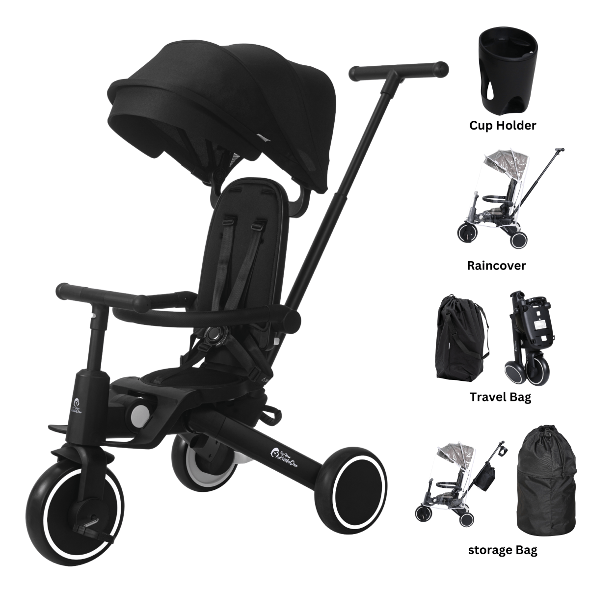 Foryourlittleone Xplor Ultimate 6 in 1 Foldable Trike - Jet Black (10m-5y)